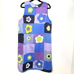 VTG Y2K Finity Studio Floral Patch Dress Sz 4 Silk Cotton Sleeveless‎ Mod Retro